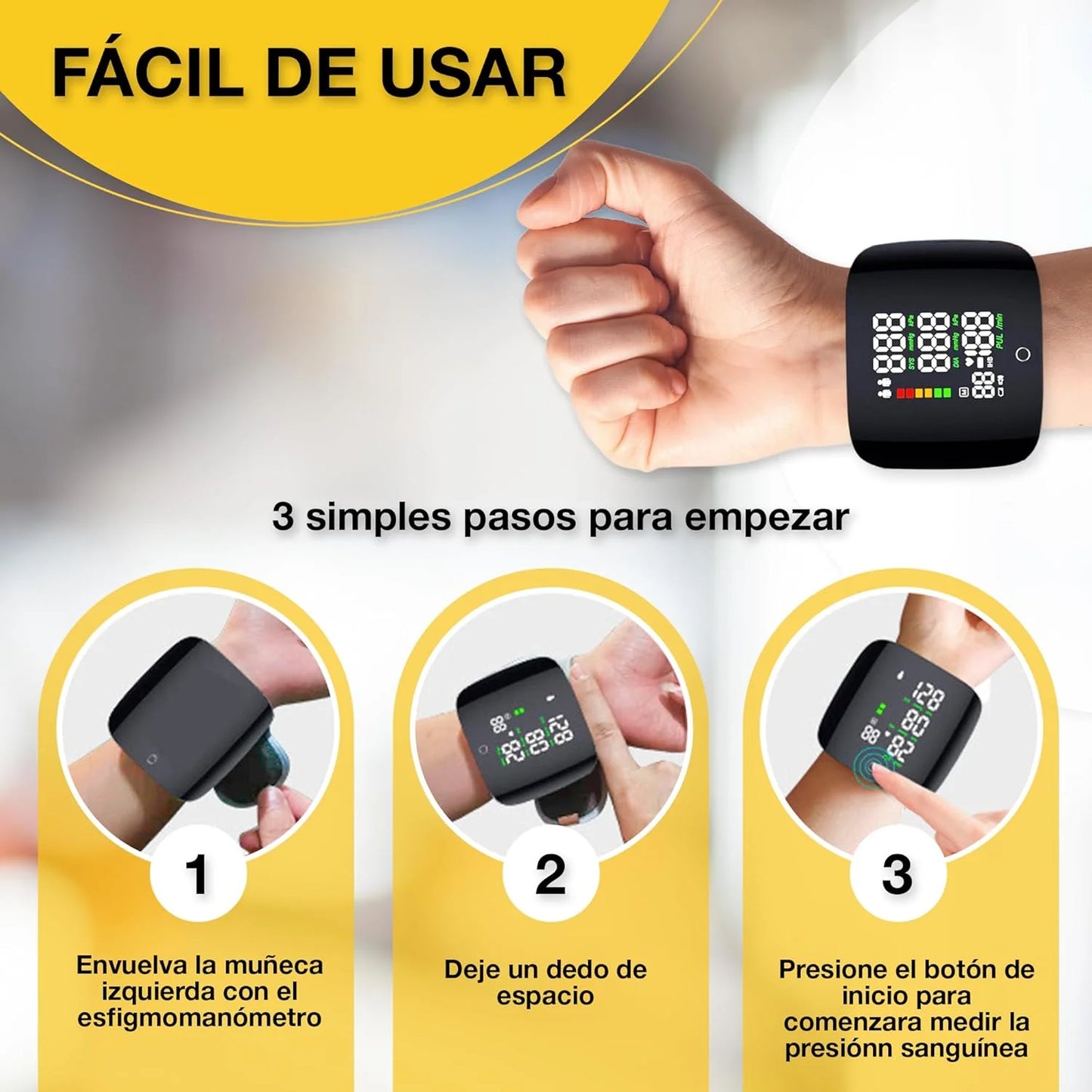 Monitor de presión en muñeca recargable USB
